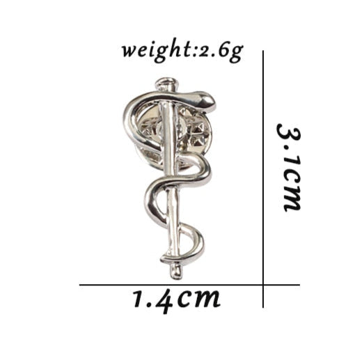 Broche Caducée au serpent unique avec dimensions