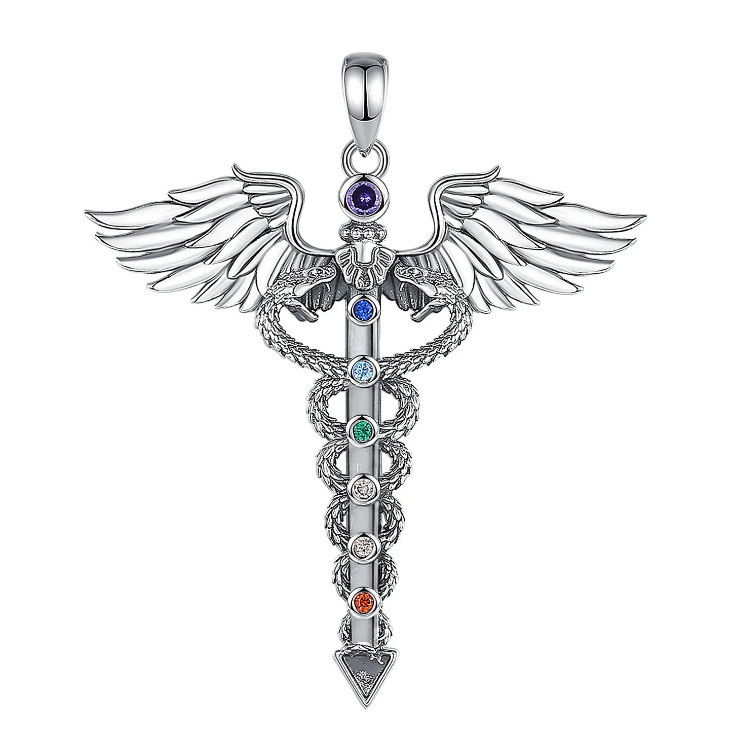Pendentif Caducée de Mercure Chakras