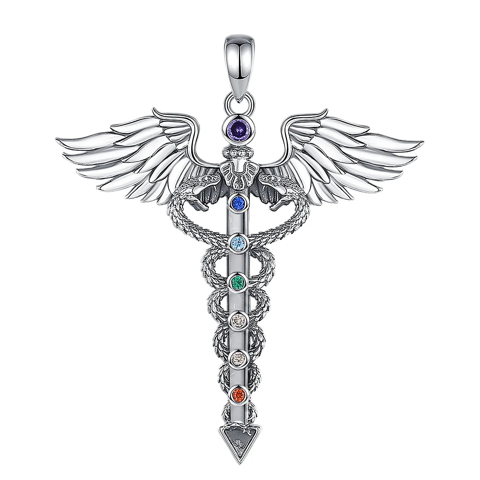 Pendentif Caducée de Mercure Chakras