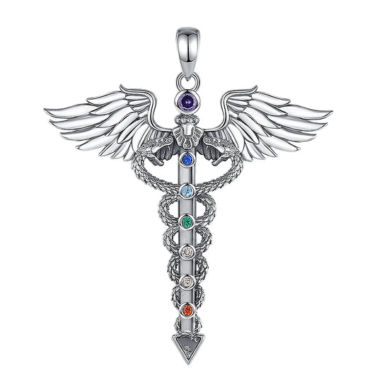 Pendentif Caducée de Mercure Chakras